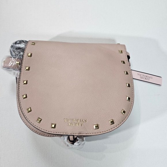 Victoria's Secret Crossbody Purse Light Pink Studded Faux Leather 7" Fashion Bag - Picture 5 of 5